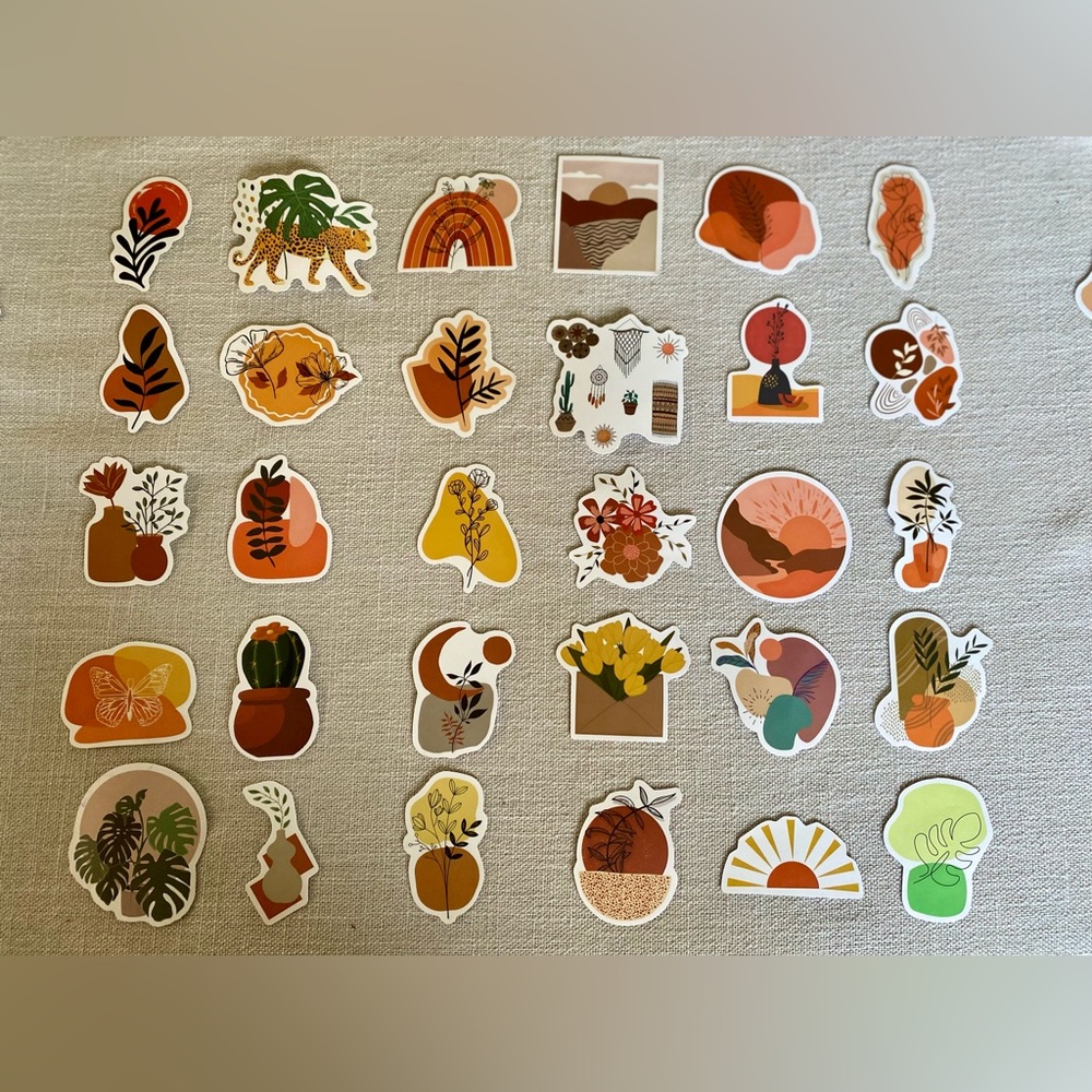Boho/Exotic Botanical Sticker Set of 30 - Assorted Earth Tones